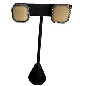 Vintage Chico's Black Label tan square clip on earrings on silver backing